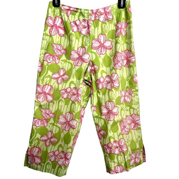 Lilly Pulitzer Floral Cropped Pants 8 Pink Green Preppy Coastal Beach Resort - Picture 3 of 7